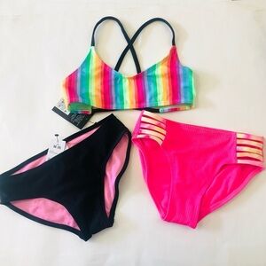 Bundle 3Pc Art Class Girls Rainbow Bralette Bikini Top Black Pink Bikini Bottoms